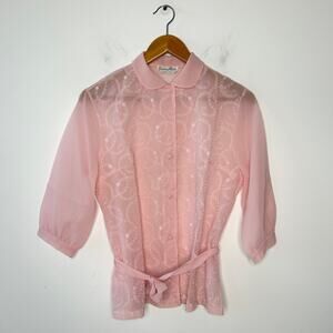 GOLDEN ROSE Vintage Top Sheer Pink Embroidered Romantic Feminine Ethereal Fairy